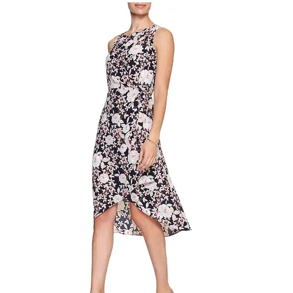 Banana Republic print faux wrap poly dress, lined.